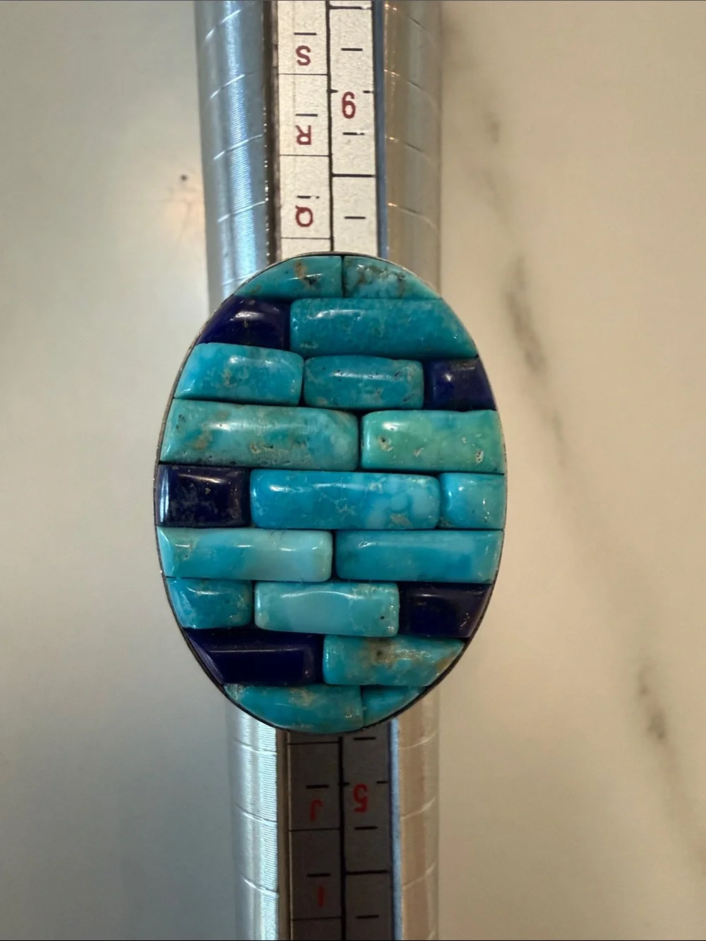 Jay King DTR silver cobblestone ring with turquoise and lapis lazuli